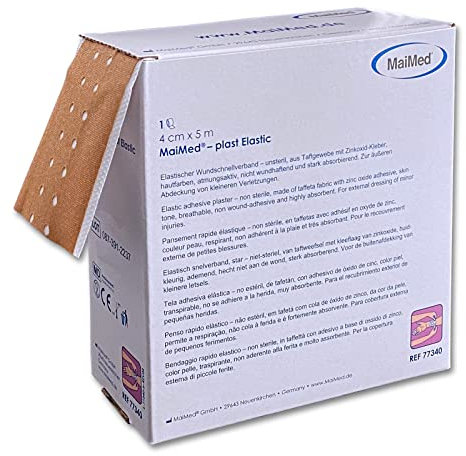 MaiMed plast elastic Pflaster Rolle 4cm x 5m Pflaster Box Wundpflaster Heftpflaster - Elastisch Hautfarben - Starke Klebekraft