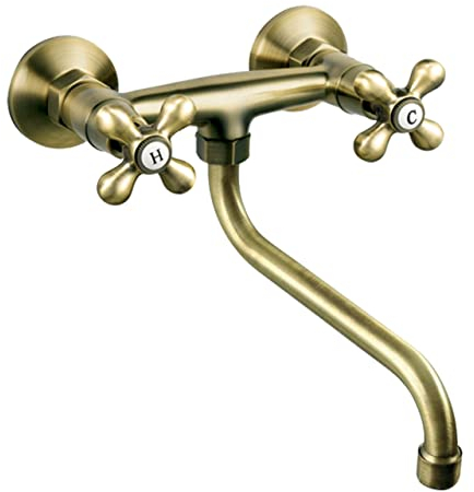 Bronze Zweigriffmischer Nostalgische Küchenarmatur Spültischarmatur Wandarmatur Küchen Wasserhahn im Retro Stil