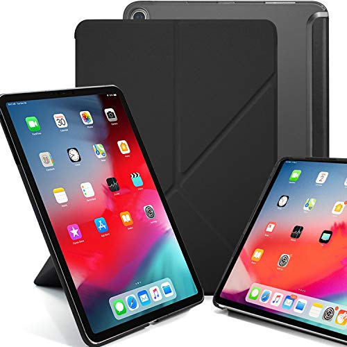 KHOMO iPad Pro 12.9 2018 Smart Cover Schutzhülle mit Halbdurchsichtiger Silikonrückseite und Origami Aufstellungsmöglichkeiten - Schwarz
