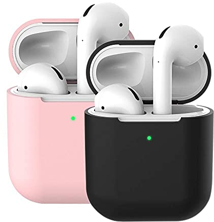 Molylove Compatibile con AirPods 2 Custodia in Silicone, 2X Case per Airpods Custodia Cover Custodia protettiva in silicone antiurto [Supporto ricarica wireless] (AirPods 2, Rosa+nero)