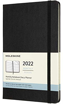 Moleskine Monatskalender 2022, 12 Monate Monatsnotizkalender, Notizbuch mit Festem Einband, Format Groβ 13 x 21 cm, Farbe Schwarz, 128 Seiten