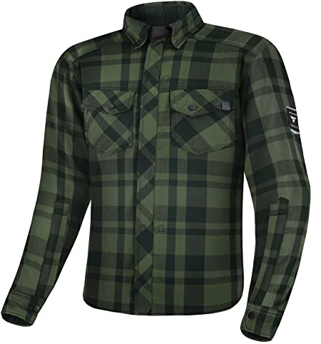 SHIMA RENEGADE MEN Motorrad Hemd - Verschleißfest Baumwolle Karierte Motorradjacke Herren mit CE Protektoren, FiberQL Aramid und Kühlungsschicht Reißverschluss (RENEGADE 2, Grün, L)