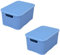 BranQ - Home essential Korb mit Deckel in Rattan Design 2er Set Grösse M 10 l, BPA-frei Kunststoff PP, Denim Blau, 32,3x22,5x15 cm, 2 Stk.