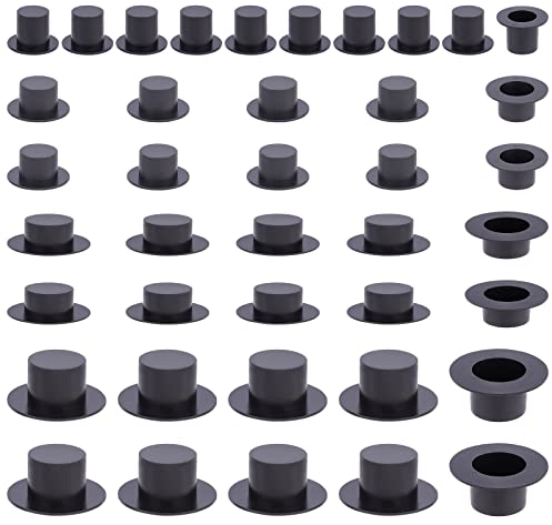 NBEADS 40 Stück 4 Größen Mini Schwarze Zylinder, Kunststoff Zauberer Zylinder Weihnachtsdekoration Mini Hüte Miniatur Zylinder Bastelgeschenk Zubehör Für Schneemann Dekoration Weihnachtsfeier