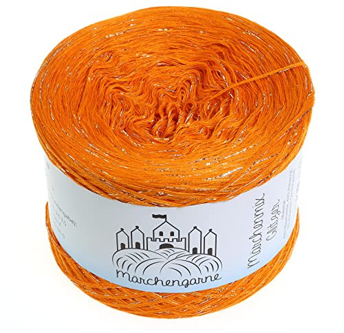 Bobbel Wolle Uni + Silber Glitzer 300g - 1140m 4Fach Farbverlaufsgarn Größe Strickwolle Häkeln (Orange Silber Glitzer)