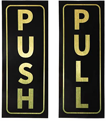 PATIKIL Empuje Tire Puerta Señal 2x5 Tirar Empujar Pegatina Firmar Dorado | 1 Juego, PVC Autoadhesivo Impermeable, Vertical, para Oficina Tienda Tienda Puerta Vidrio