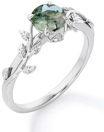 Shusukue Moosachat Ringe für Damen Silber 925 Vorsteckring Heilstein Ring mit Achat Stein 9# Silberschmuck