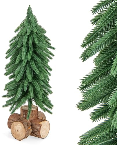 KOMFOTTEU 40 cm künstlicher Weihnachtsbaum Mini, Tisch Christbaum mit Massivholzsockel & 200 Zweigspitzen, Tannenbaum klein für Tische, Weihnachtsdekoration Grün