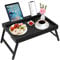 Artmeer Breakfast Tray, Folding Bamboo Table with Handles, Media Slot, Laptop Desk, Black