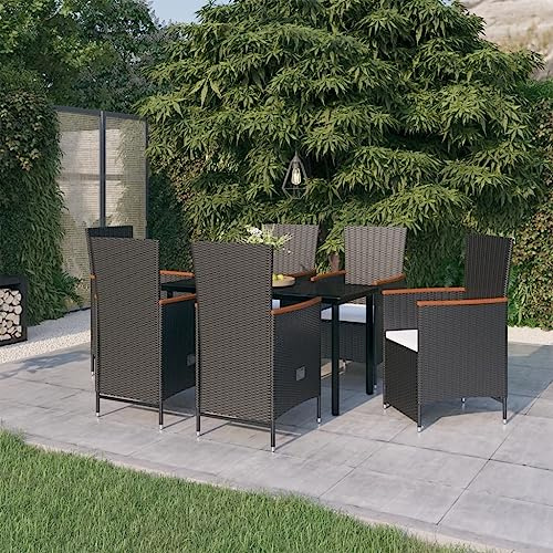 MNISDFL Gartenlounge Biertischgarnitur Terrassenmöbel 7-TLG. Garten-Essgruppe mit Kissen Schwarz