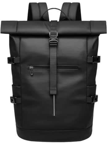 GYakeog Rolltop Rucksack Wasserdicht Laptop Rucksack 15,6 Zoll Anti-Diebstahl Leicht Fahrradrucksack Schulrucksack Daypack für Reisen Radfahren Uni Schule-Schwarz