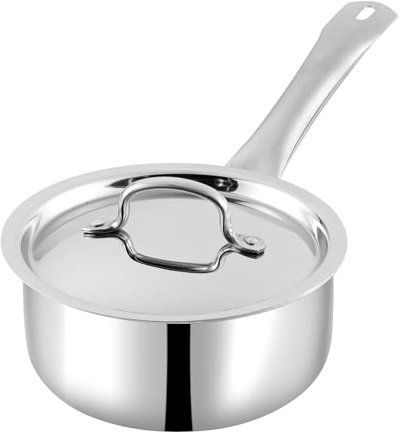 Tri-Ply Stainless Steel Sauce Pan with Stainless Steel lid, 2.5mm Thick, Silver (Gas and Induction Friendly) (18 cm with S.S. Lid)