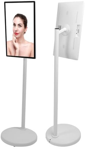 MENDUNER 24 Inch Portable Smart Touch Screen, 60Hz 1080p Monitor for Android, Rotation Rolling TV on Wheels,8G RAM+128G Storage,Standing Mobile Smart TV for Live Broadcasting (white)