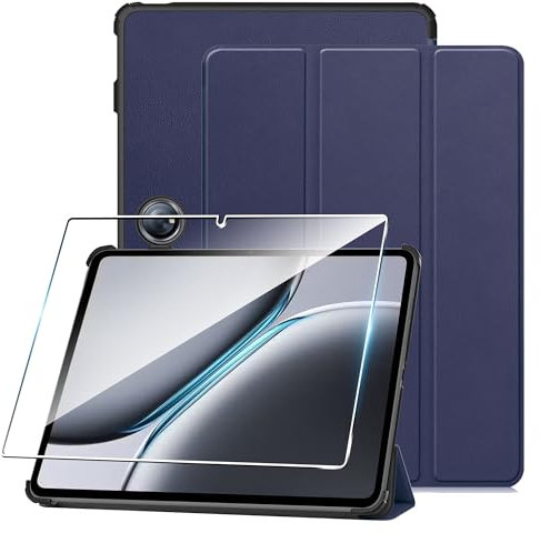 Heioloo Custodia per oneplus pad 2/oppo pad 3 pro (12,1 pollici 2024) Cover in Pelle Case, + [1 Pezzi] Vetro Temperato Pellicola Protettiva [Auto Svegliati/Sonno][Supporto Funzione ] Blu