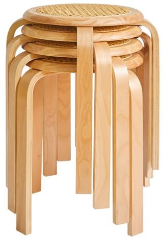 IBUYKE Oberfläche des Rattanstuhls 4er Set Esszimmerhocker, Holzstapelstuhl mit Rutschfester Matte, Stapelhocker für Klassenzimmer, Ihrer Küche, Ihrem Speise- oder Home-Pub-Bereich Natur RF-753-4