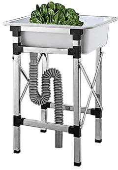 Küchenspüle mit Faltbarer Edelstahl Ständer,Mobile Spüle,Ausgussbecken Kunststoff weiß,Waschbecken Freistehend für Garten Garage Camping (50.5x34.5x75cm)
