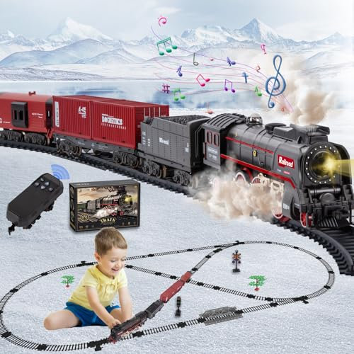 Joellfuner Tren Electrico Juguete Niños, Electrico Trenes de Navidad, Clasico Tren de Juguete con Vapor, Luces y Sonidos, Decoración de Navidad Regalos de Cumpleaños (telecontrol)