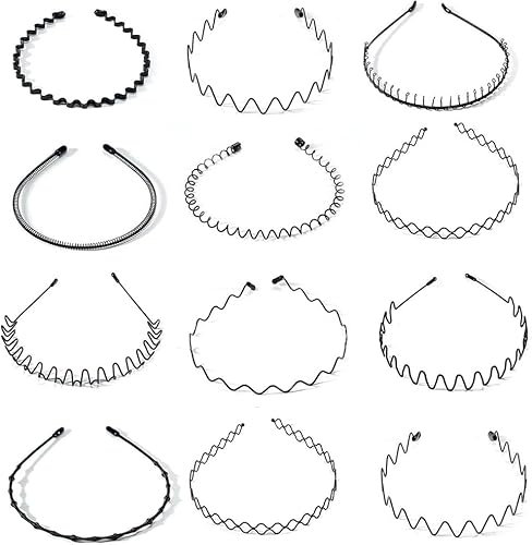 12PCS Serre Tête Femme Homme en Métal, Bandeau Cheveux Antidérapant et Ajustable, Accessoire Mode pour Sport, Yoga, Maquillage et Usage Quotidien