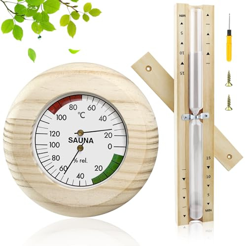 BITEFU Termómetro higrómetro 2 en 1 para sauna y 15 minutos de reloj de arena para sauna