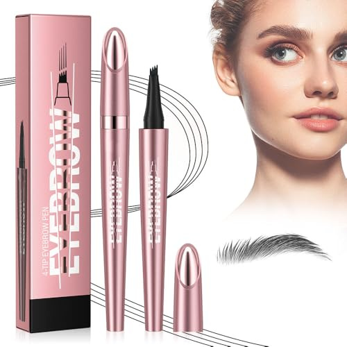Augenbrauenstift Wasserfest, Magischer 3D Microblading Augenbrauenstift Dunkelbraun Eyebrow Pencil mit 4 Gabelspitze Applikator, Erzeugt Mühelos Natürlich Aussehende Brauen (04# Schwarz)
