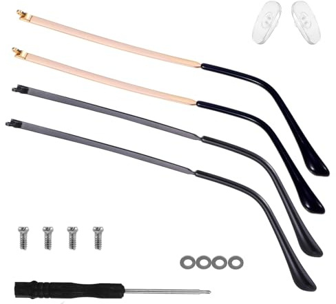 Glasses Repair Kit with Screws 2 Pairs Arm Replacement Eyeglass Glass Kit Temple Tightening Replacement for Legs Arms Replace Arms Eyeglasses Parts Blackand Golden