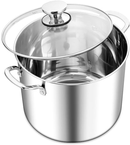 Herogo 16L Large Tri-Ply 29.5cm Stainless Steel Stock Pot with Visible Lid | Cooking Pot with Multiple Heating Sources, Heavy Duty in Stewing, Mirror Polished Soup Pot for Dishwasher Safe, Easy to Clean