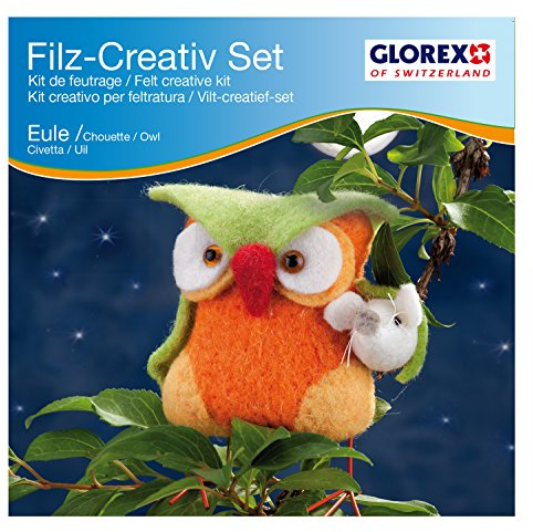 Glorex 6 2905 915 - Kreatives Filz Bastelset Eule, Filzset mit Trockenfilzwolle, fertige Figur ist ca. 11 x 13 cm groß