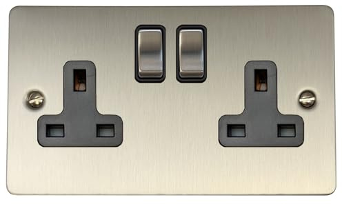 G&H FSS310 Flat Plate Brushed Steel 2 Gang Double 13A Switched Plug Socket