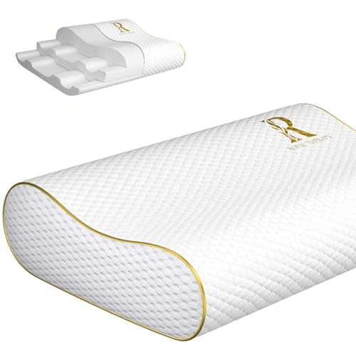 Royal Therapy Memory Foam Pillow, Queen Neck Pain Relief, Contour Cervical Pillow, for Neck and Shoulder Pain, Side, Back and Stomach Sleeper, 24x14x5 inches