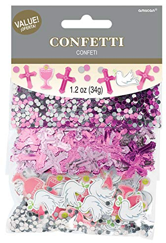amscan-First Pink Assorted, 1.2 oz. -1 Pack Jour de communion Confettis assortis rose pour première, 34 g-1 paquet, 360320