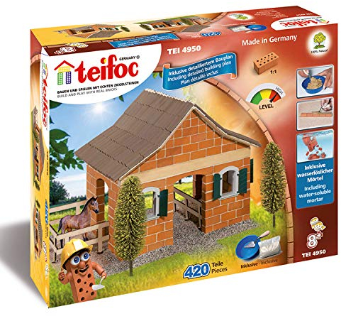 Teifoc TEI 4950 Steinbaukasten - Großer Pferdestall, Bastelset für Mädchen und Jungen ab 8 Jahren, Konstruktionsspielzeug mit 420 Bauteilen