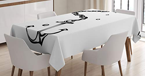 ABAKUHAUS Anker Tischdecke, Nautical Bild Ketten, Schmutzabweisend Pflegeleicht Waschbar Druck Mit Klaren Farben ohne Verblassen, 140 x 170 cm, Weiß und Schwarz
