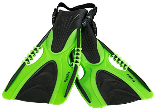PiNAO Sports - Verstellbare Taucherflossen für Jugendliche, Größe S - L,[Schwimmflossen, Schnorchelflossen, Freizeitschnorchler, Hobbyschnorchler, Schnorcheln, Gr. 37-44] (neon grün, M -L)