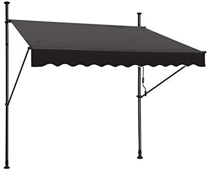 HENGMEI Klemmmarkise Balkon Markise Einziehbar Balkonmarkise Sonnenschutz ohne Bohren höhenverstellbar (350cm breit, Dunkelgrau)