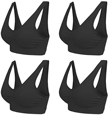 Boolavard® TM Reggiseno delle Donne Senza Giunte del Reggiseno Libero Crop Top Vest New Reggiseni Sportivi Bandeau Comfort Comfy (4 x Nero, XXXL (42-44))