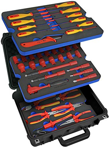 SW-Stahl V1000 VDE Werkzeugsatz - 50-teilig Isoliertes Elektro-Werkzeug | Zertifiziert nach DIN EN 60900 bis 1000V - Profi Elektriker Set für Elektrofahrzeuge mit Steckschlüsseln und Schraubendrehern