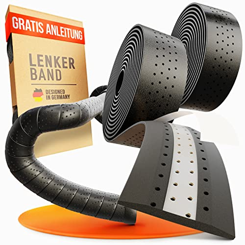Kellago Langlebiges Profi Leder-Lenkerband [Griffband für Rennrad aus extra robustem und griffigem Kunstleder incl. Klebestreifen/Fahrrad ] (02 SCHWARZ)
