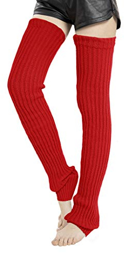 Leotruny Damen Winter Dicker Strick Extra Lang Oberschenkelhoch Stulpen - Rot - Medium