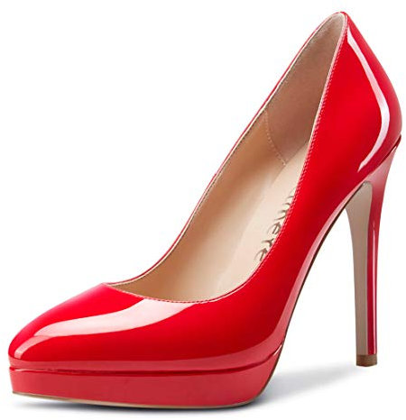 Castamere Scarpe col Tacco Plateau Donna Moda Tacco a Spillo 12CM High Heels Rosso Pelle Verniciata Scarpe EU 36