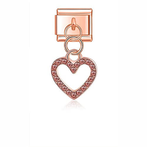 Rose Gold Dangle Rhinestone Charm Link fits all Classic 9mm Italian Style Charm UK stock