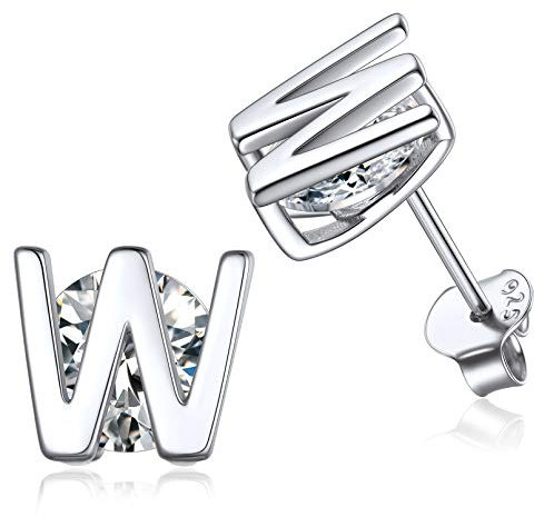 ChicSilver Silber Buchstabe W Ohrstecker Zirkonia Ohrringe mit Geschenkebox für Muttertag Valentinstag Weihnachten Geburtstag