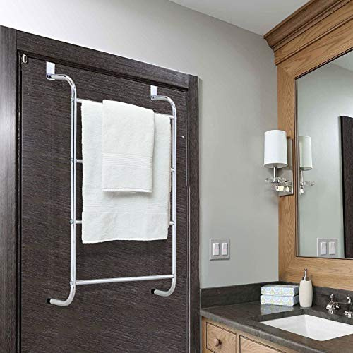 4 Tier Over Door Rail Rack Quick Drying Indoor Hanger | Clothes Airer Towel | Bathroom Storage Organiser | Elegant & Functional | Chrome & Wood Grain Finish | DIMENSIONS - W46.5cm x D16cm x H72.5 cm