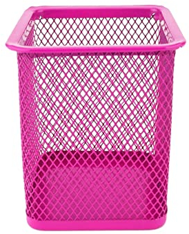 D.RECT Metal Square Pen Holder, Pen Holder, Cube Made of Wire Metal, mesh Multifunctional Cup for Ballpoint Pen, Pink, 110849