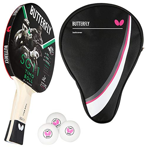 Butterfly Timo Boll SG11 Tischtennisschläger + Tischtennishülle Drive Case + 3*** ITTF R40+ Tischtennisbälle | Tischtennisschlägerset | Tischtennis Hobby Set