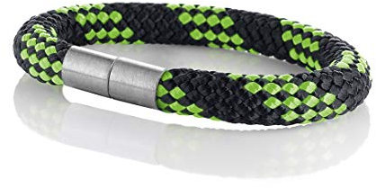 Maritimes Seemannsgarn Segeltau Armband Usedom schwarz-grün 8mm, Ohne Verschluss, XL - Gelenkumfang von 18 cm bis 21 cm