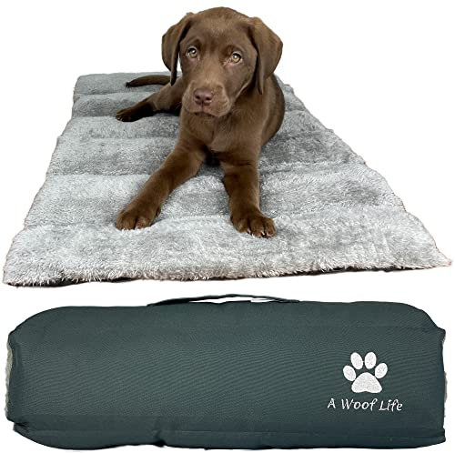 A WOOF LIFE Hundebett für Welpen und kleine Hunde, zum Aufrollen, wasserabweisender Boden und weicher Oberseite, ideal für Garten, Camping, Kofferraum, Kiste oder Büro