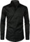 PARKLEES Men's Urban Stylish Casual Business Slim Fit Long Sleeve Button Up Dress Shirt with Pocket Black XL