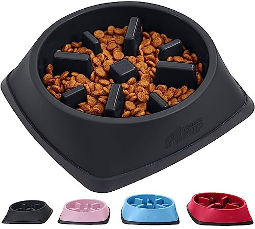 Gorilla Grip Slow Feeder Dog and Cat Bowls, Interactive Puzzle Toy for Dogs and Cats Food Training, Keeps Pets Busy and Prevents Puppy Overeating, Large, Small Breeds, 100% BPA Free, 4 Cup Black