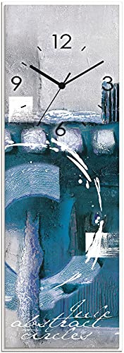 ARTLAND Wanddeko Wanduhr ohne Tickgeräusche Glas Quarzuhr 20x60 cm Rechteckig Lautlos Abstrakte Bilder Modern Türkis Abstrakt Kunst U1TT