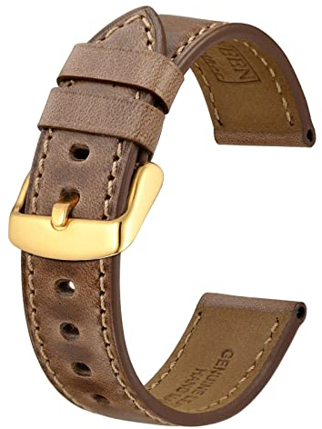 BISONSTRAP Uhrenarmband 18mm, Premium Leder Uhrenarmbänder für Herren und Frauen-Braun/Gold Schnalle